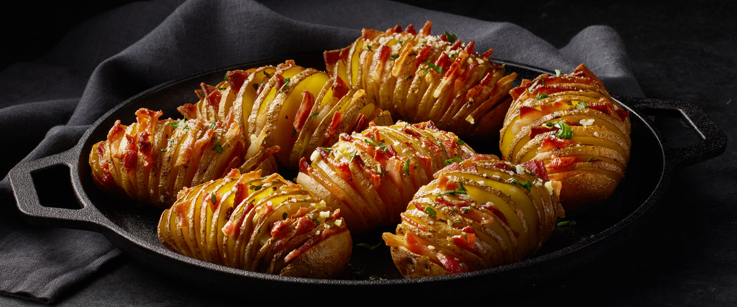 Garlic Rosemary Bacon Hasselback Potatoes