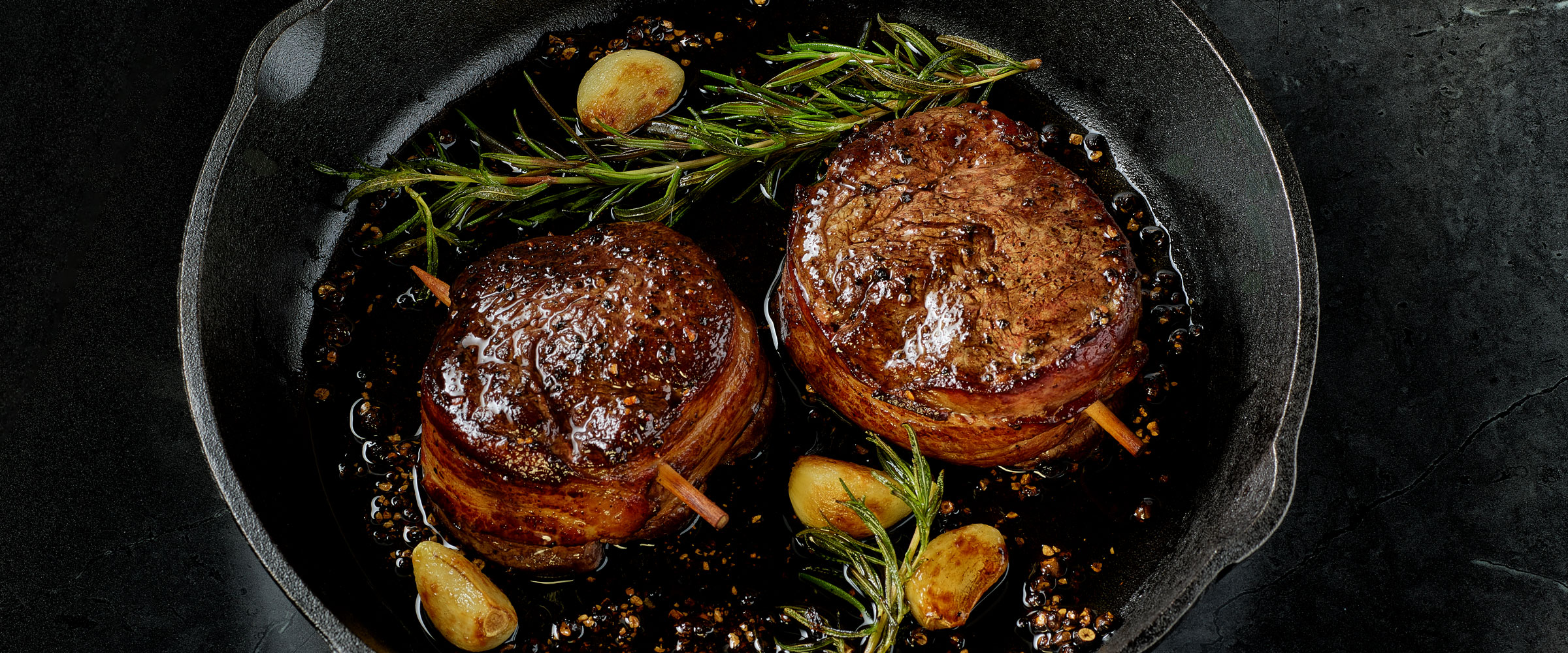 Garlic Rosemary Bacon Wrapped Filet Mignon