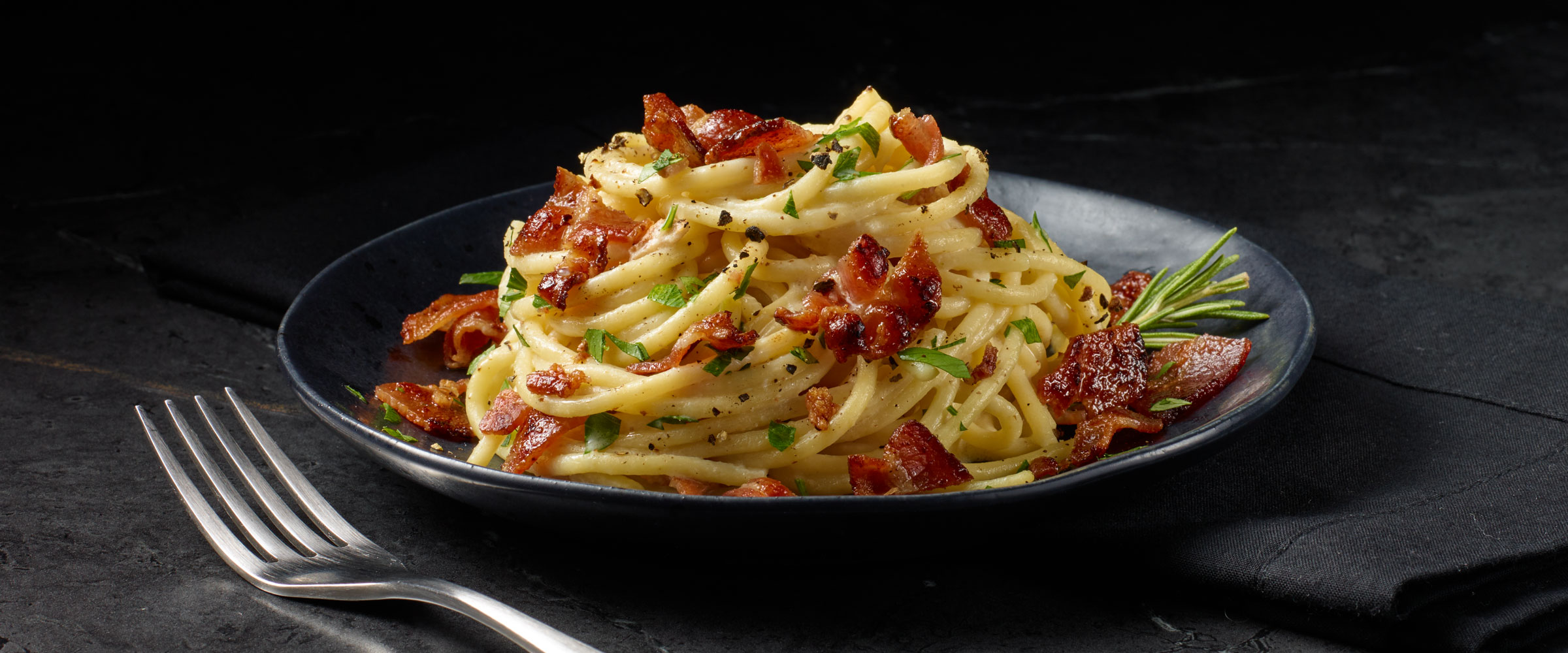 Rosemary Garlic Bacon Creamy Parmesan Pasta